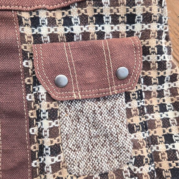 Y2K Brown Tweed Shoulder Bag Large Canvas Academia Fall Autumn Downtown Girl - Picture 6 of 13